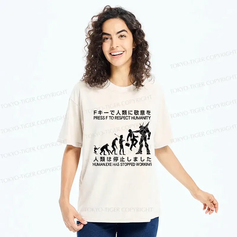 Kyoto-Lion Human.Exe Has Stopped Working Washed T-Shirt