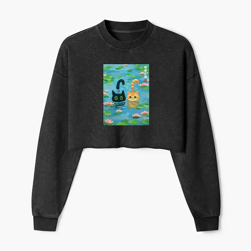 Cat lotus pond sweatshirt for women