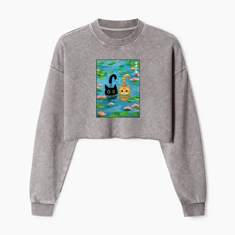 Cat lotus pond sweatshirt for women