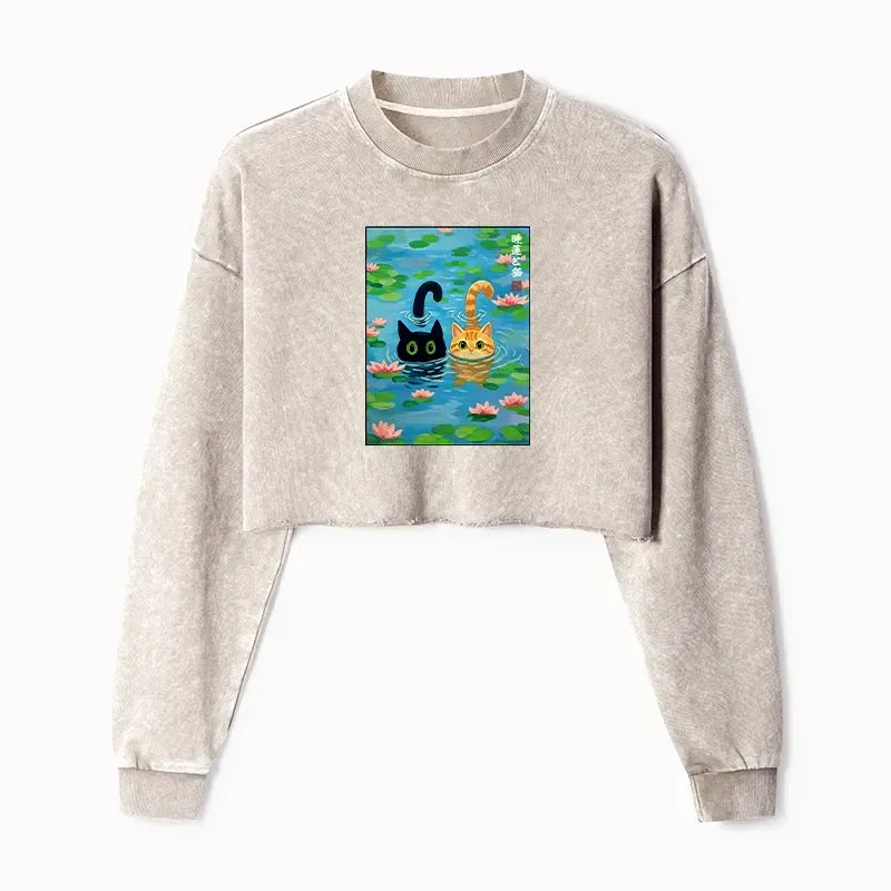 Cat lotus pond sweatshirt for women