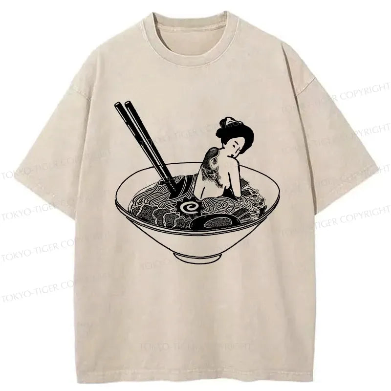Kyoto-Lion Geisha Tattoo Ramen Washed T-Shirt