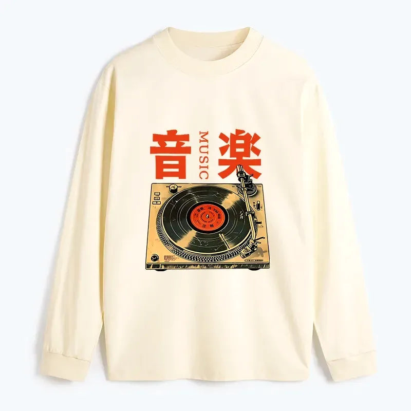 Kyoto-Lion Retro Music Record Player Classic Long Sleeve T-Shirt