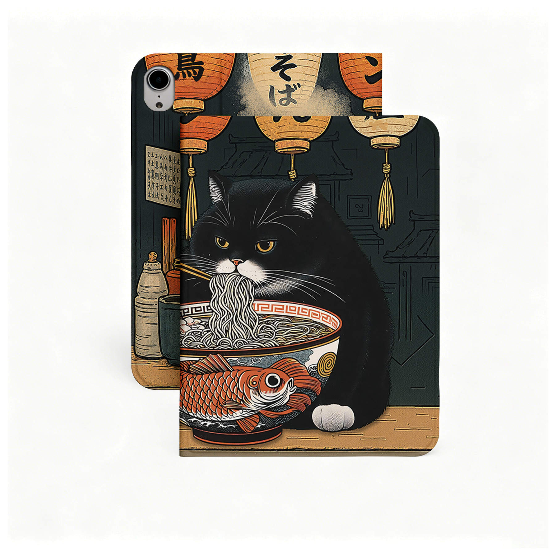 Cute Fat Cat Eating Ramen iPad Cover