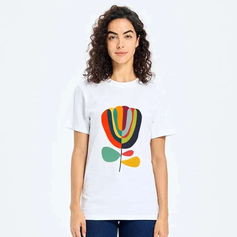 Kyoto-Lion Colorful Flower Minimalist Print Classic T-Shirt