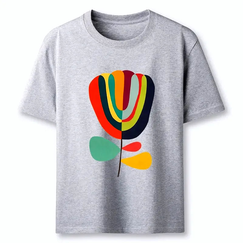 Kyoto-Lion Minimalist T-Shirt with Floral Print