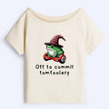 Kyoto-Lion Japanese Frog Riding A Balance Scooter Off Shoulder T-Shirt