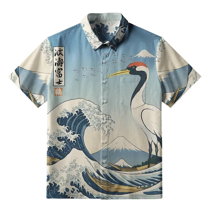 Kyoto-Lion The Great Wave Off Crane Button-up Shirt