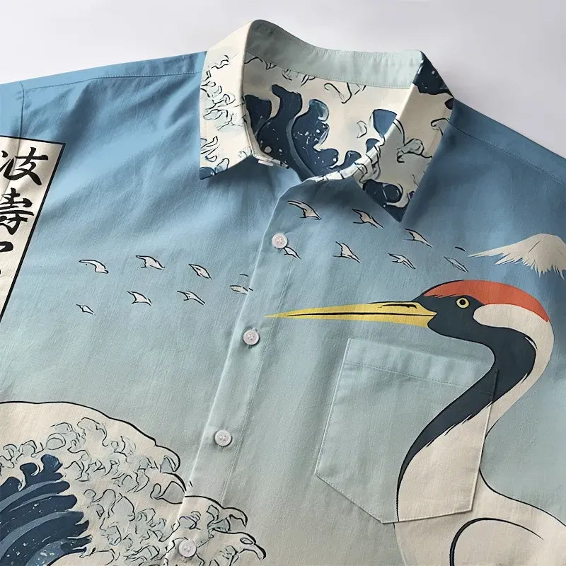 Japanese Woodblock Print Button-up Shirt