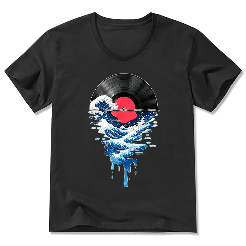 Kyoto-Lion Vinyl Records And Waves V-Neck Classic T-Shirt