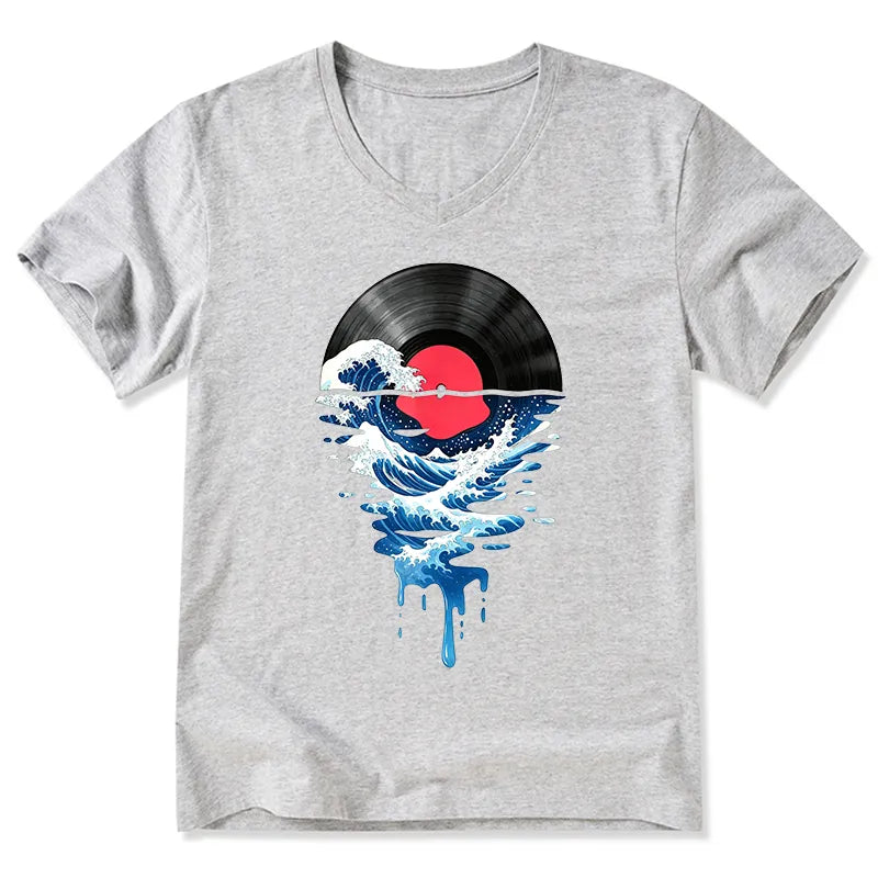 Kyoto-Lion Vinyl Records And Waves V-Neck Classic T-Shirt