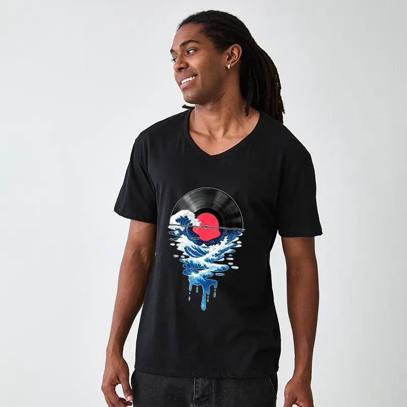 Kyoto-Lion Vinyl Records And Waves V-Neck Classic T-Shirt