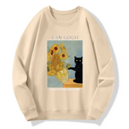 Kyoto-Lion Black Cat With Sunflowers Sweatshirt