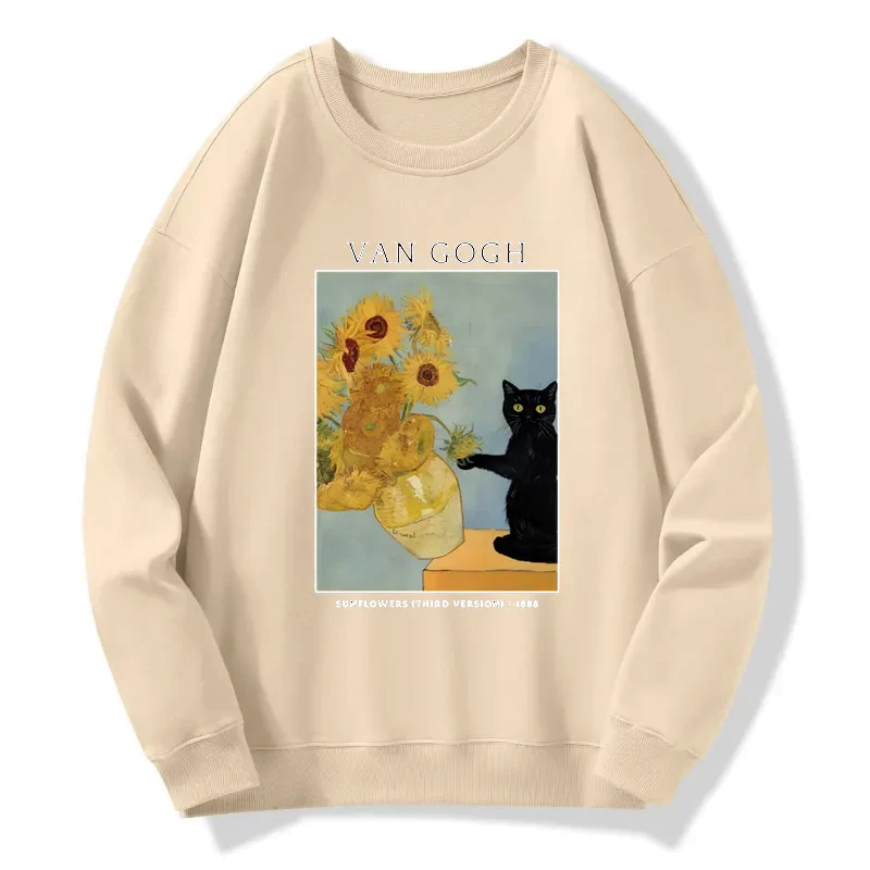 Kyoto-Lion Black Cat With Sunflowers Sweatshirt
