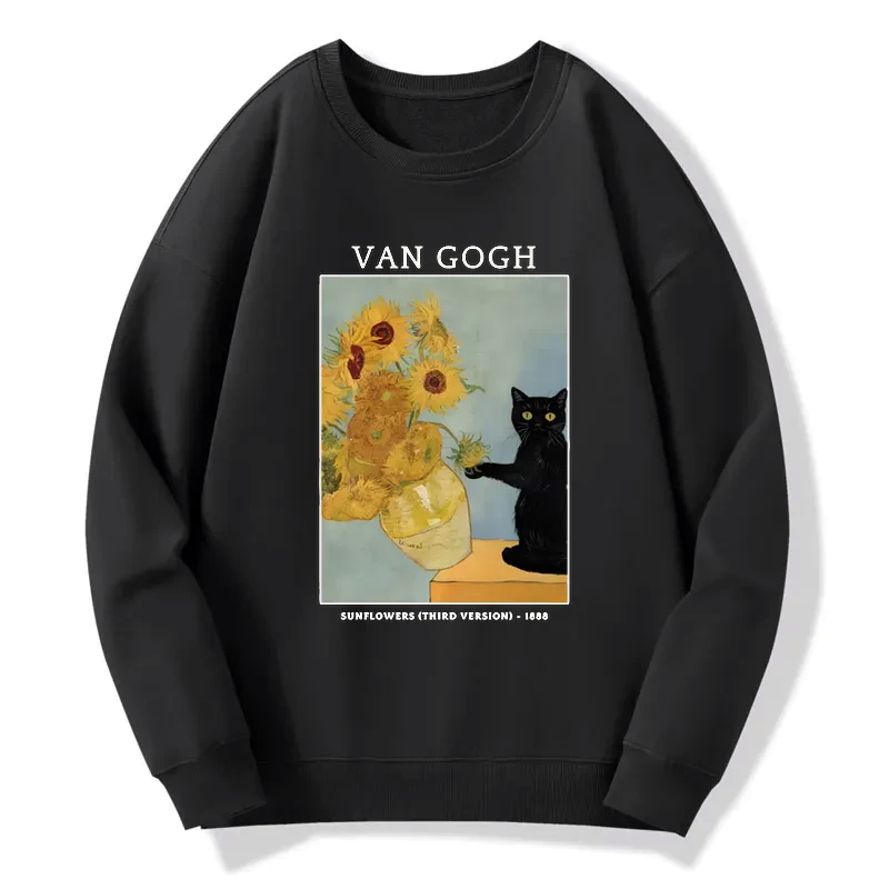 japanese black cat sunflower sweatshirt
