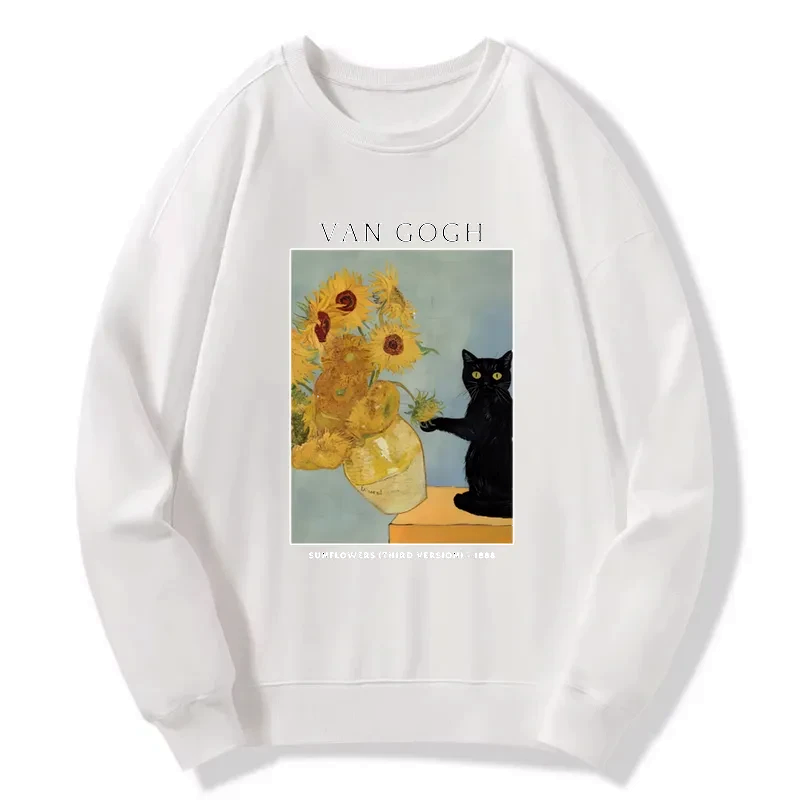Kyoto-Lion Black Cat With Sunflowers Sweatshirt