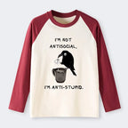 Kyoto-Lion Cool Crow Sips Calm Coffee Alone Raglan Long Sleeve T-shirt