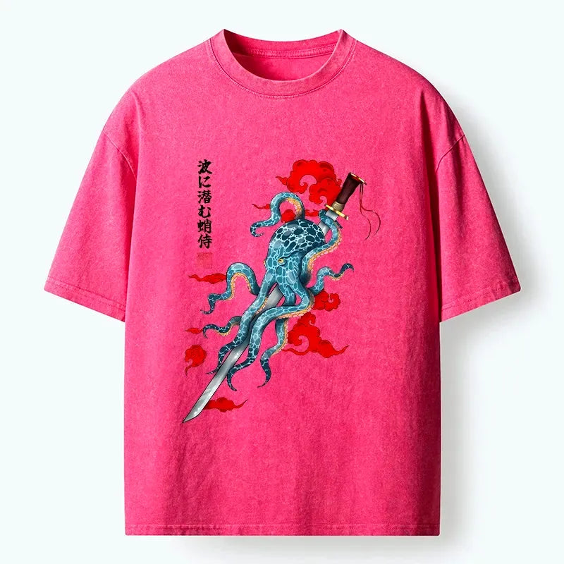 Japanese Octopus Washed T-Shirt for Streetwear
