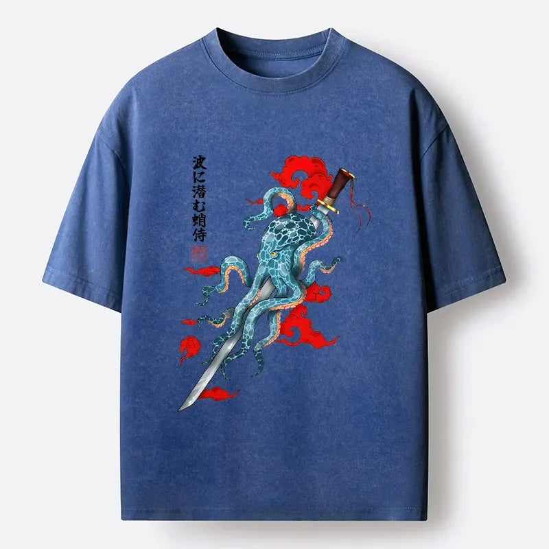 Kyoto-Lion Ocean Warrior Octopus Washed T-Shirt