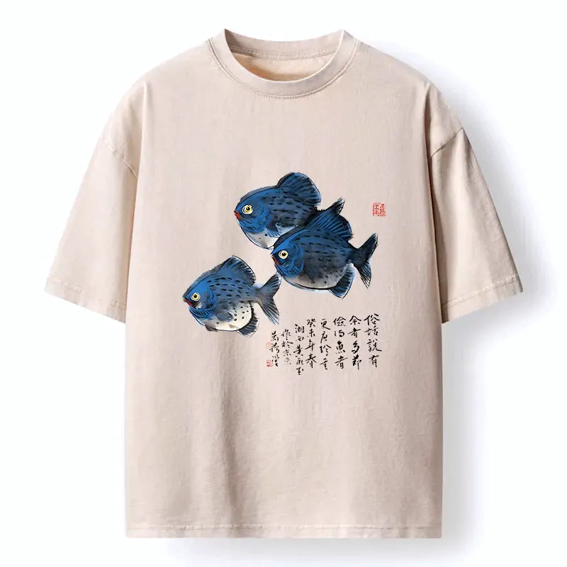 Unisex cotton fish art tee on sale