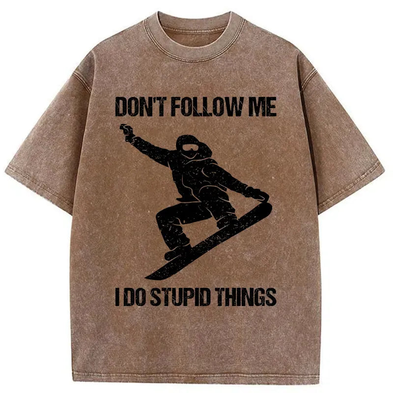 Kyoto-Lion Winter Extreme Sports Skiing Washed T-Shirt