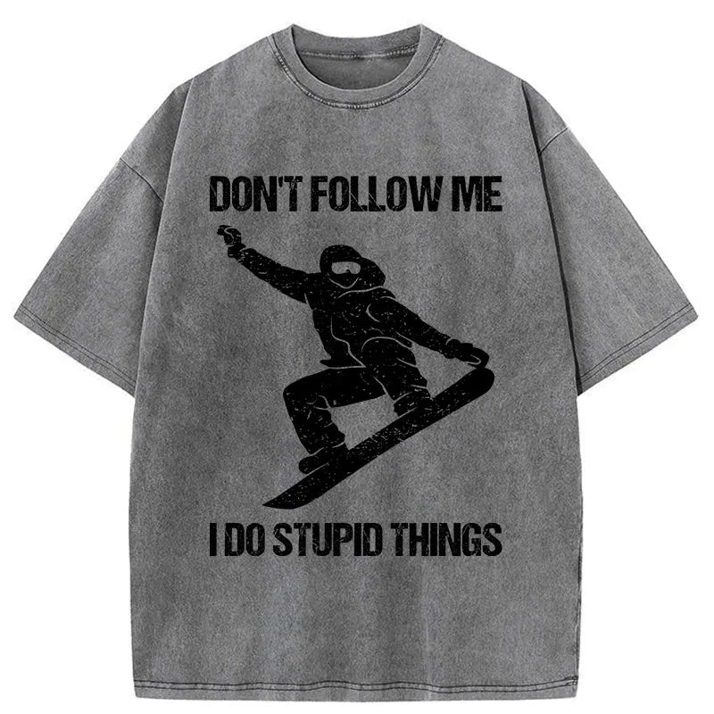 Kyoto-Lion Winter Extreme Sports Skiing Washed T-Shirt