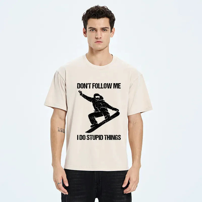 Kyoto-Lion Winter Extreme Sports Skiing Washed T-Shirt