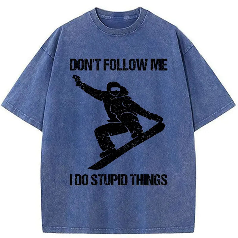 Kyoto-Lion Winter Extreme Sports Skiing Washed T-Shirt