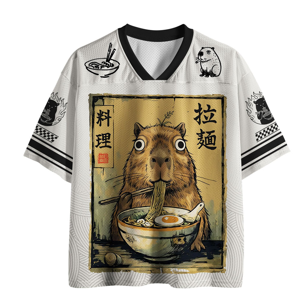 Kyoto-Lion Cute Capybara Eating Ramen Mesh Jersey