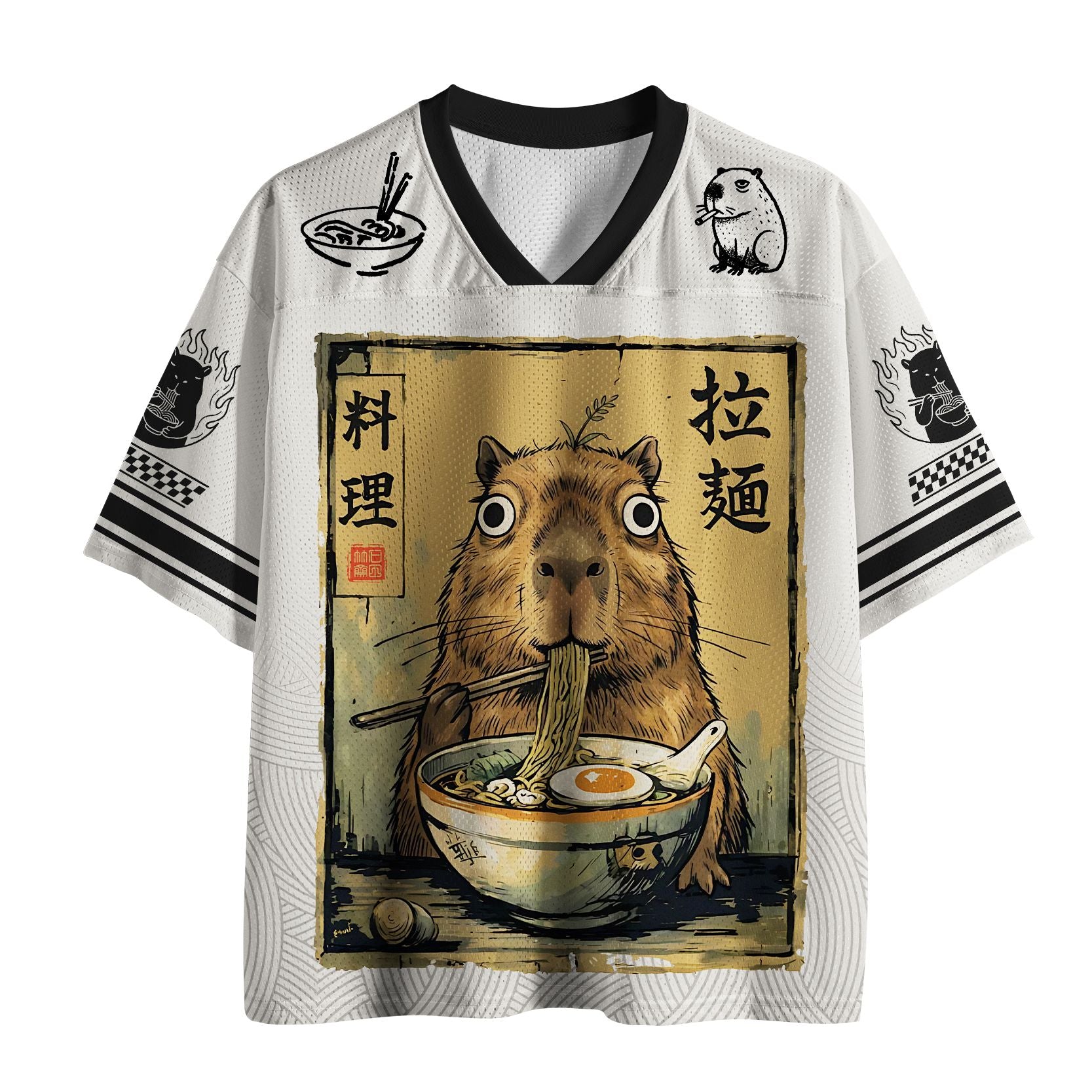 Kyoto-Lion Cute Capybara Eating Ramen Mesh Jersey