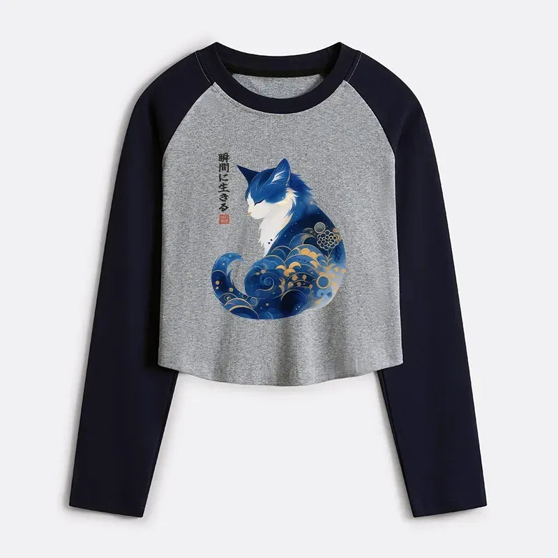 Japanese retro cat crop t-shirt