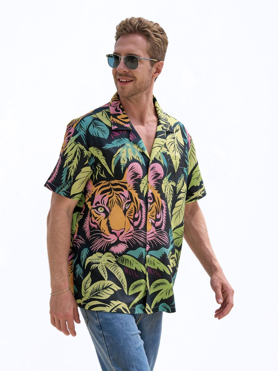 Kyoto-Lion Tiger In The Jungle Hawaiian Shirt