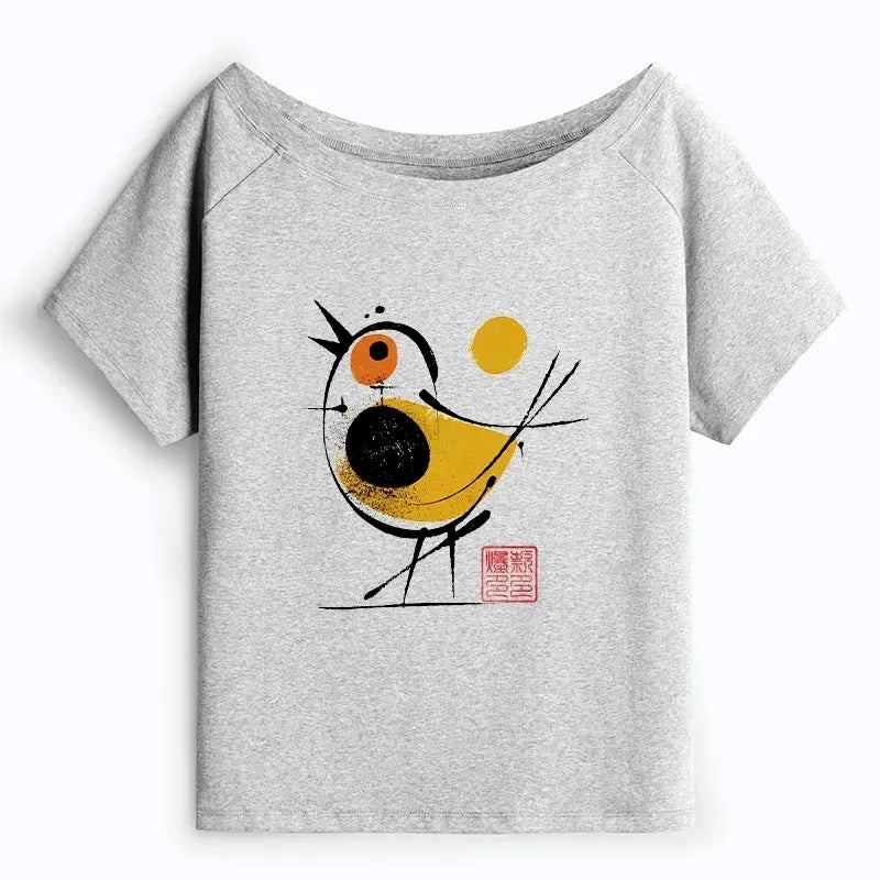 Japanese Vintage Off Shoulder Bird T-Shirt