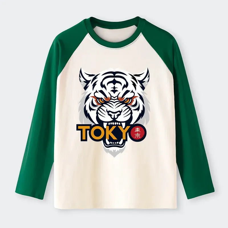Japanese Lion Raglan Long Sleeve T-Shirt