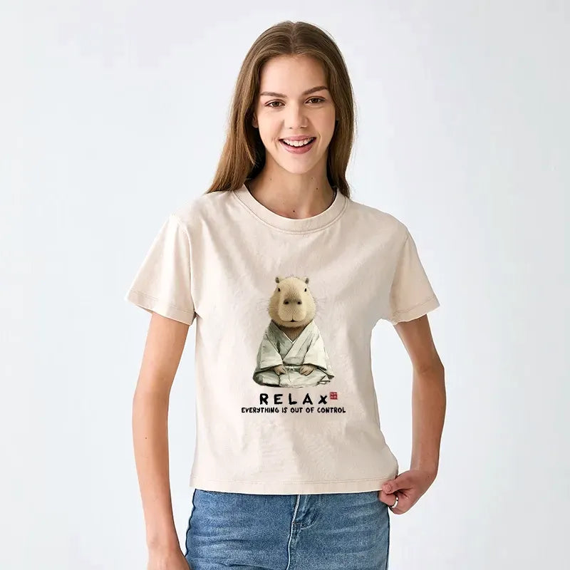 Comfortable Zen Capybara Washed Tee for Daily Wear