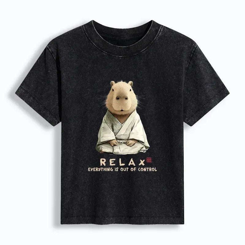 Comfortable Zen Capybara Washed Tee for Daily Wear