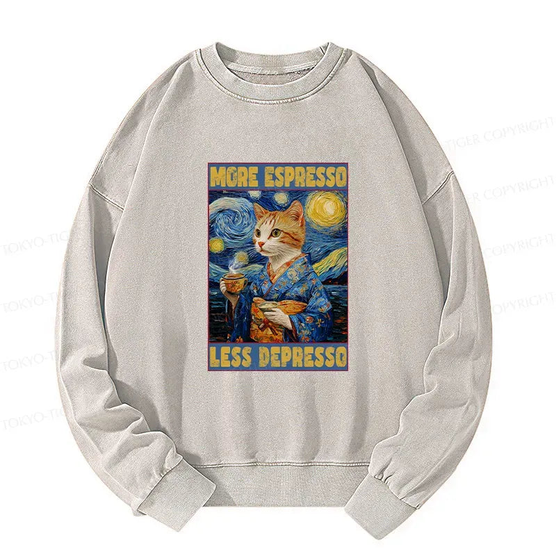 Kyoto-Lion Funny More Espresso Less Depresso Washed Sweatshirt
