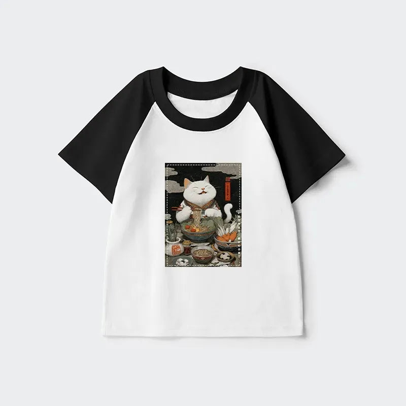 Retro Japanese Cat Shirt for Kids