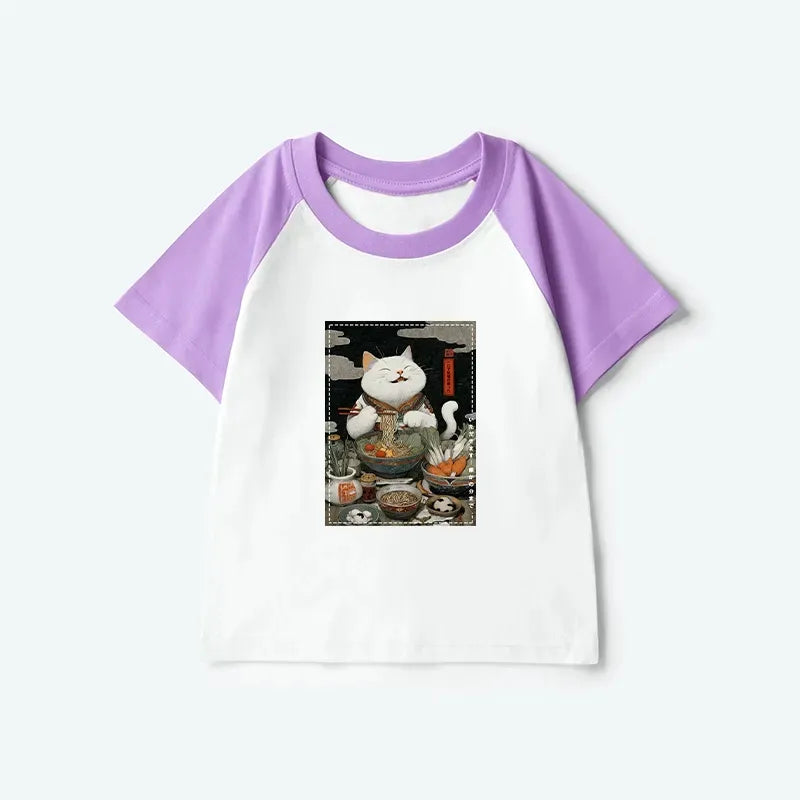 Retro Japanese Cat Shirt for Kids