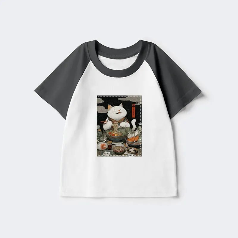 Retro Japanese Cat Shirt for Kids