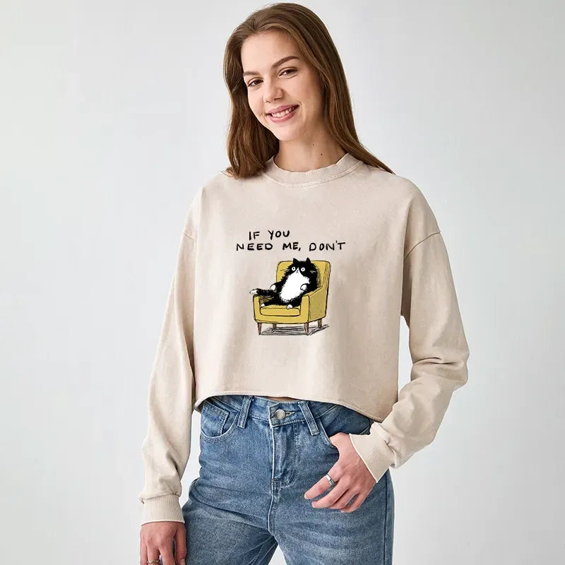 Japanese cat washed crop sweatshirt