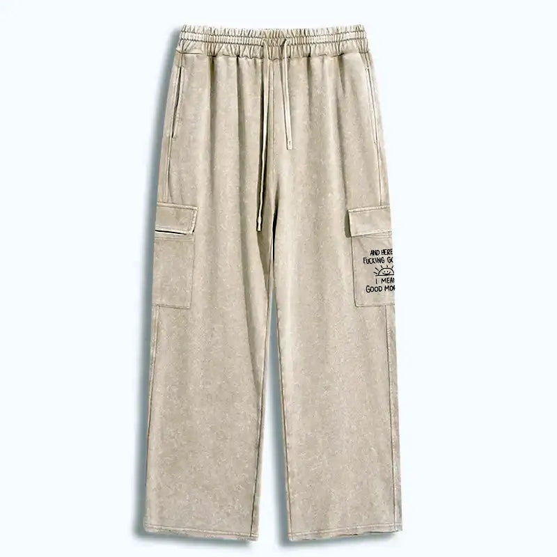 Kyoto-Lion Different Meanings Of 'Good Morning' Washed Utility Sweatpants