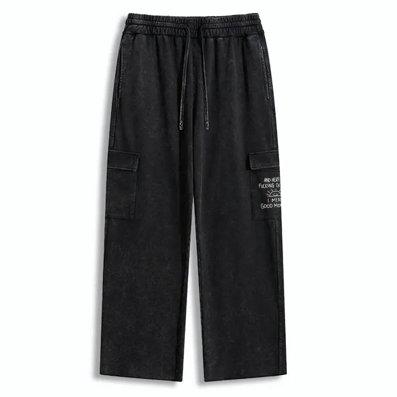 Kyoto-Lion Different Meanings Of 'Good Morning' Washed Utility Sweatpants
