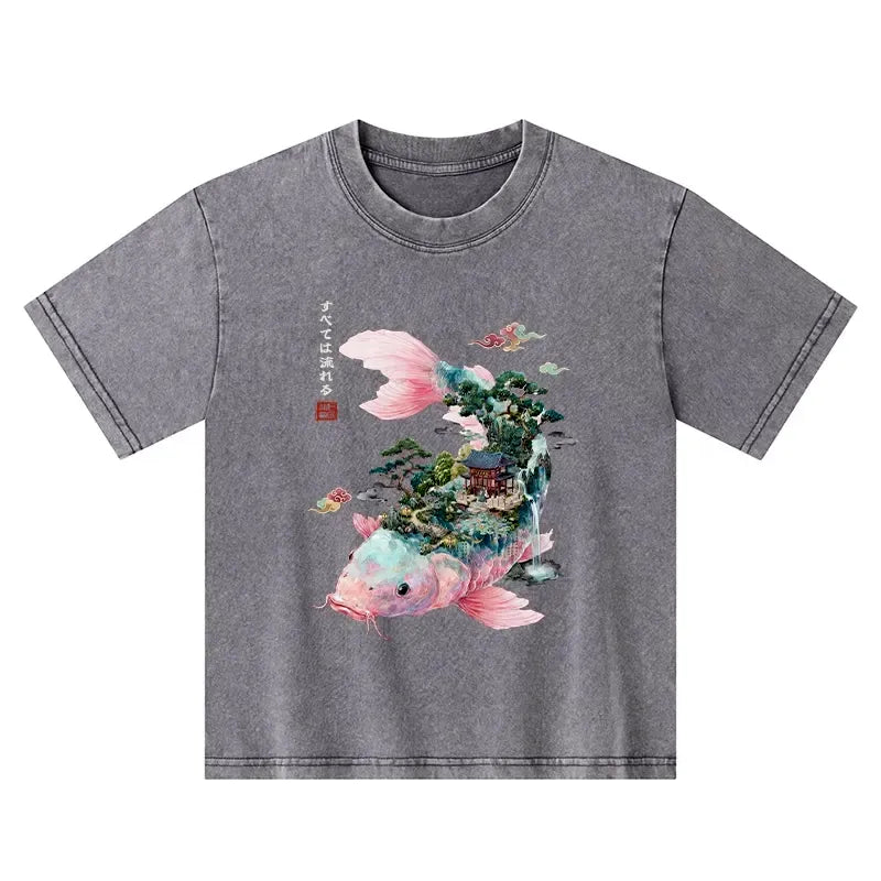 Japanese Koi Kids Washed T-Shirt