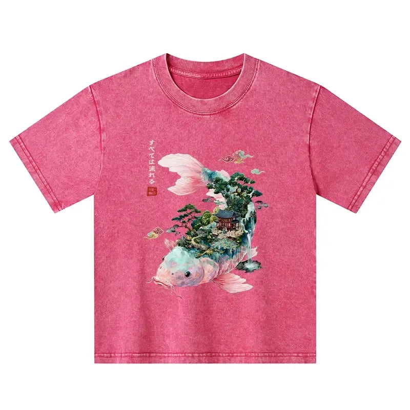 Japanese Koi Kids Washed T-Shirt