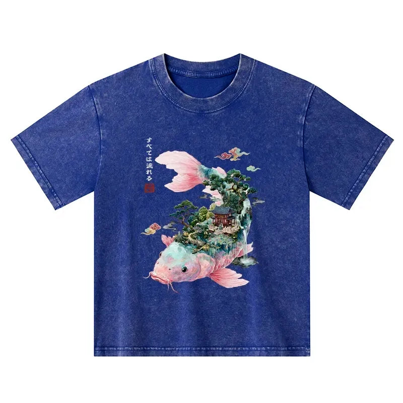 Kyoto-Lion Journey Of The Flowing Koi Kids Washed T-Shirt