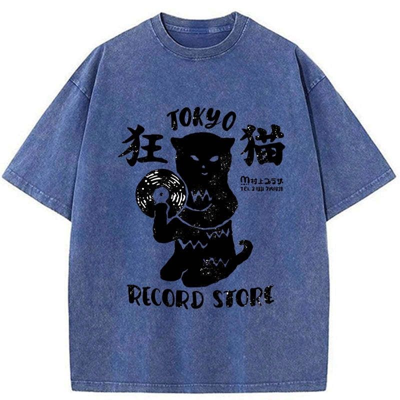 Washed Cat CD T-Shirt for Summer