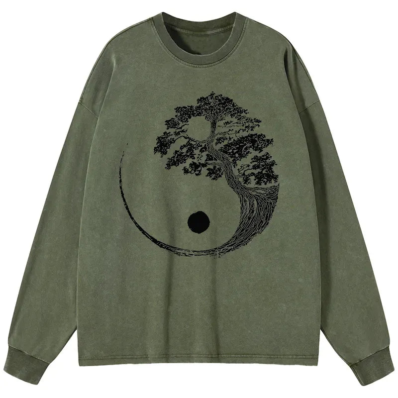 Kyoto-Lion Yin-Yang Tai Chi Tree Washed Long Sleeve T-Shirt
