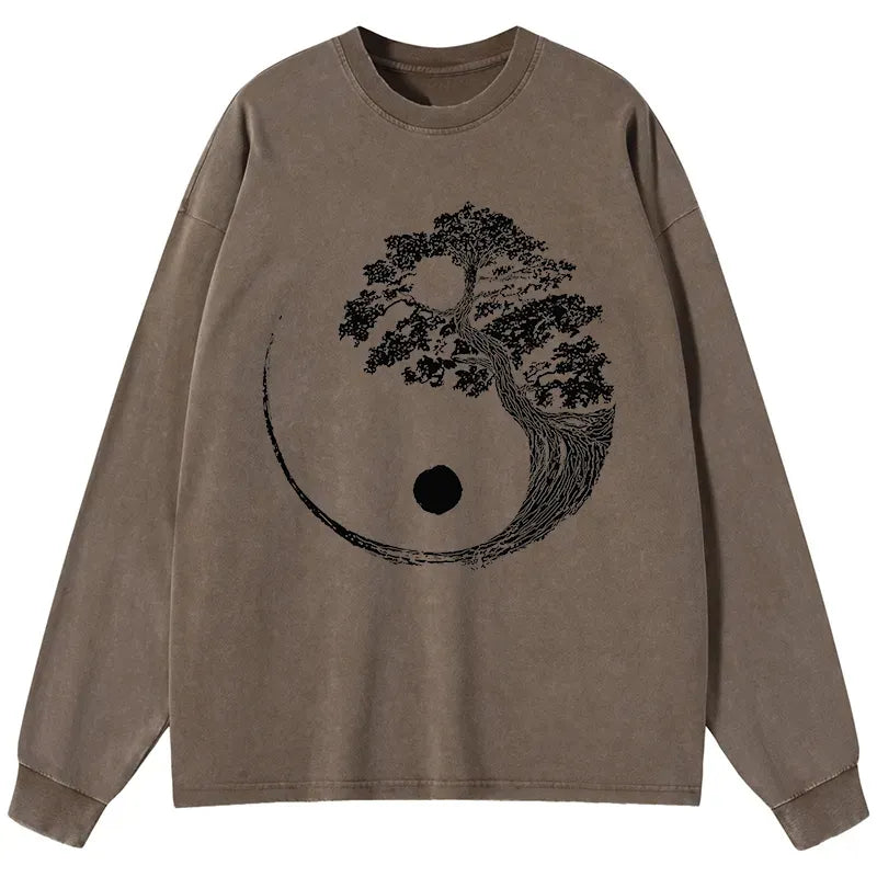 Kyoto-Lion Yin-Yang Tai Chi Tree Washed Long Sleeve T-Shirt