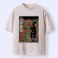Kyoto-Lion Black Cat Hiding In Flower Sea Washed T-Shirt