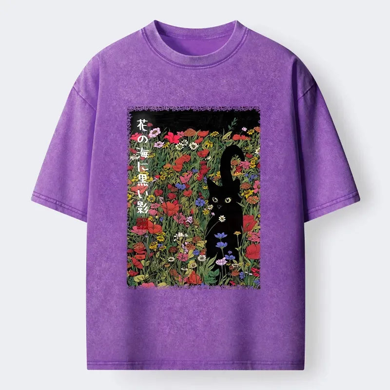 Vintage Black Cat Floral T-Shirt